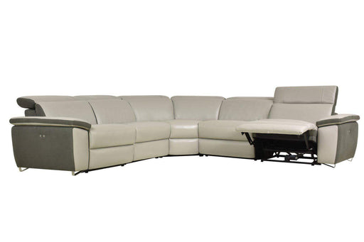 Aura Power Reclining Corner Sectional in Gray Top Grain Leather and Linen-Wholesale Furniture Brokers