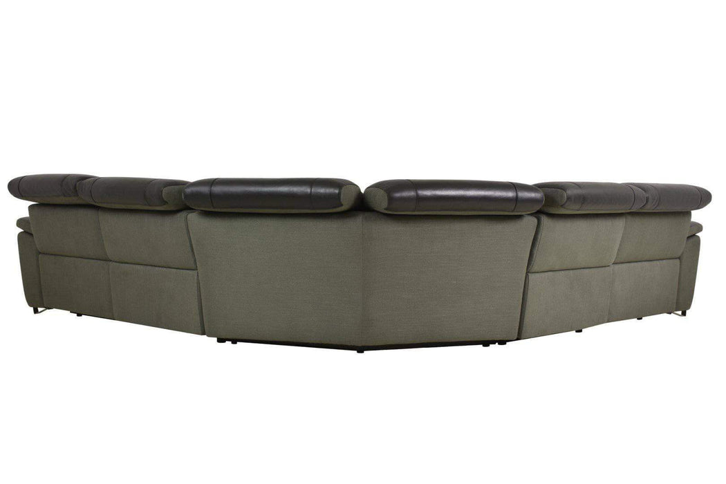 Aura Power Reclining Corner Sectional in Black Top Grain Leather with Linen-Wholesale Furniture Brokers