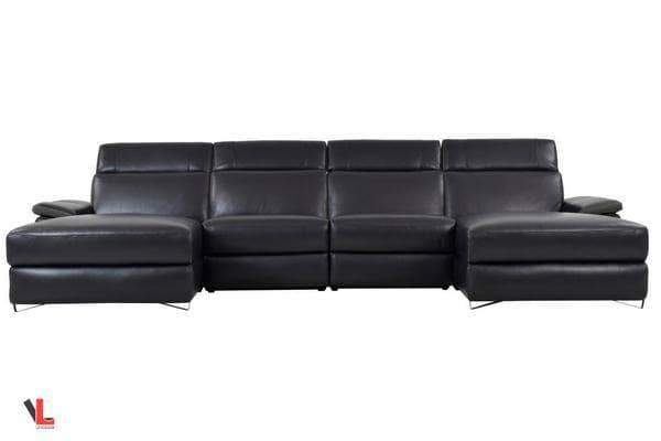 Aura Top Grain Black Leather Large U-Shaped Sectional with Double Chaises-Wholesale Furniture Brokers