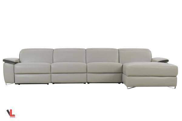 Aura Light Gray Leather Power Reclining Large Sectional with Right Facing Chaise-Wholesale Furniture Brokers