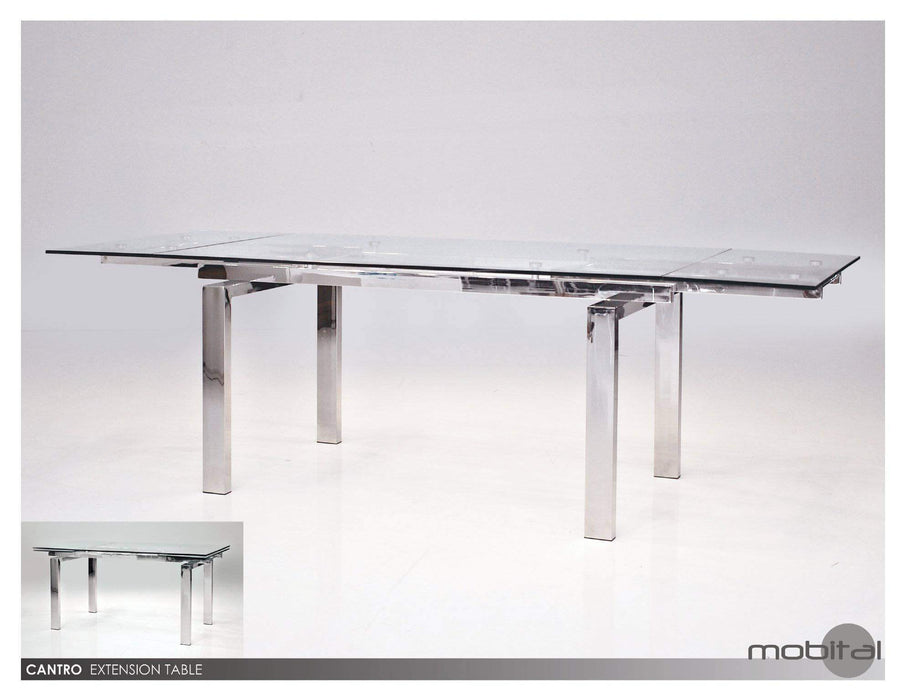 Mobital Dining Table Clear Cantro Extending Dining Table Clear Glass with Stainless Steel Features - Available in 2 Colors
