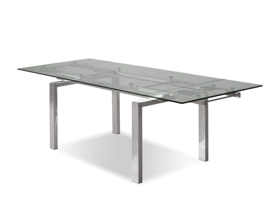 Mobital Dining Table Steel Cantro Extending Dining Table Clear Glass with Stainless Steel Features - Available in 2 Colors