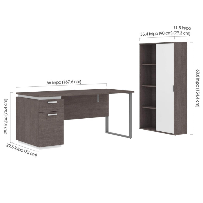 Modubox Desk Aquarius 2-Piece Set Including a Desk with Single Pedestal and a Storage Unit with 8 Cubbies - Available in 4 Colors