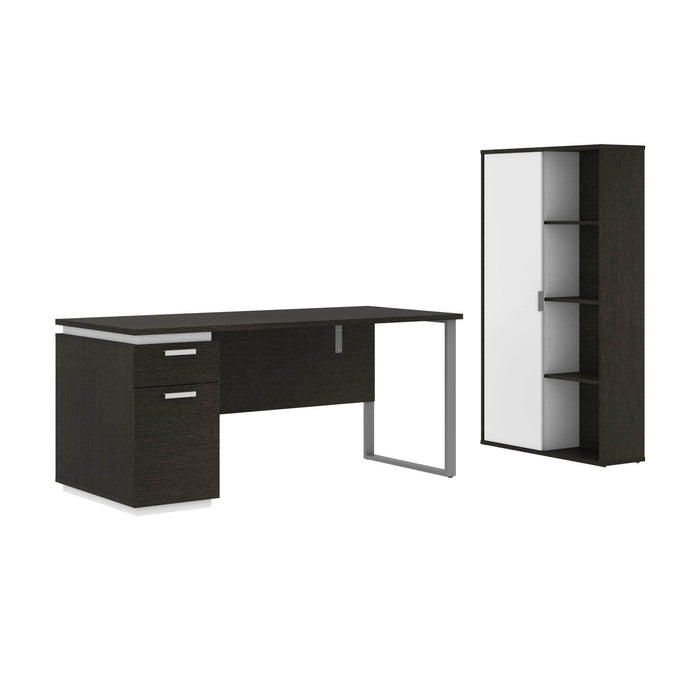 Modubox Desk Deep Gray & White Aquarius 2-Piece Set Including a Desk with Single Pedestal and a Storage Unit with 8 Cubbies - Available in 4 Colors