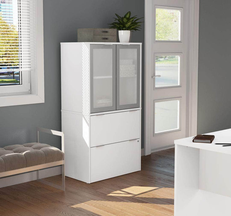 Modubox File Cabinet i3 Plus Lateral File Cabinet with Frosted Glass Doors Hutch - Available in 2 Colors