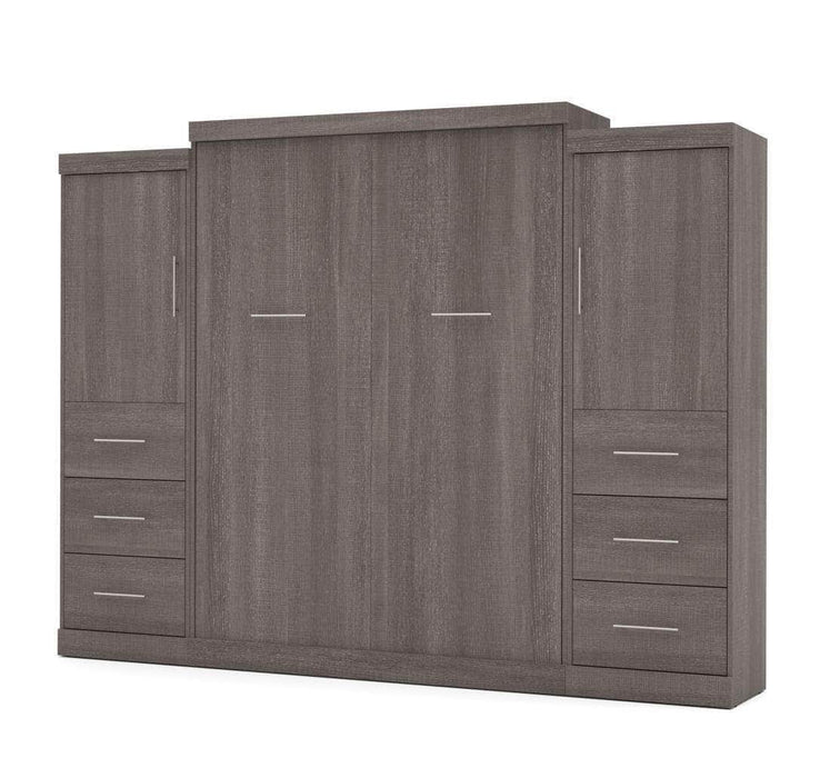 Modubox Murphy Wall Bed Bark Gray Nebula 115" Set including a Queen Wall Bed and Two Storage Units with Drawers - Available in 4 Colors