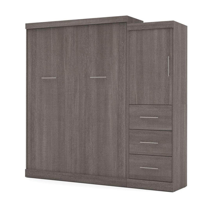 Modubox Murphy Wall Bed Bark Gray Nebula 90" Set including a Queen Wall Bed and One Storage Unit with Drawers - Available in 4 Colors