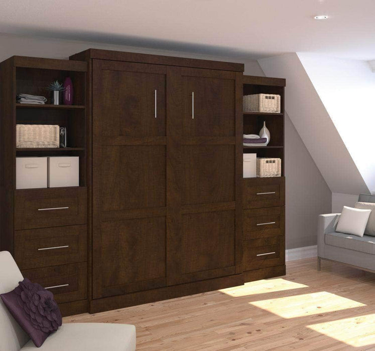 Modubox Murphy Wall Bed Chocolate Pur 115" Queen Size Murphy Wall Bed with 2 Storage Units - Available in 3 Colors