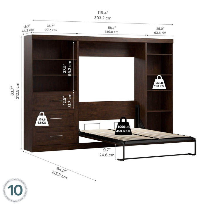 Modubox Murphy Wall Bed Pur Full Murphy Wall Bed, 1 Storage Unit with Shelves, and 1 Storage Unit with Drawers (120”) - Available in 2 Colors
