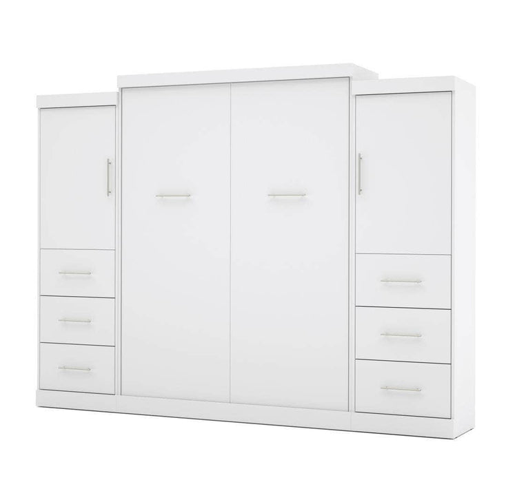 Modubox Murphy Wall Bed White Nebula 115" Set including a Queen Wall Bed and Two Storage Units with Drawers - Available in 4 Colors