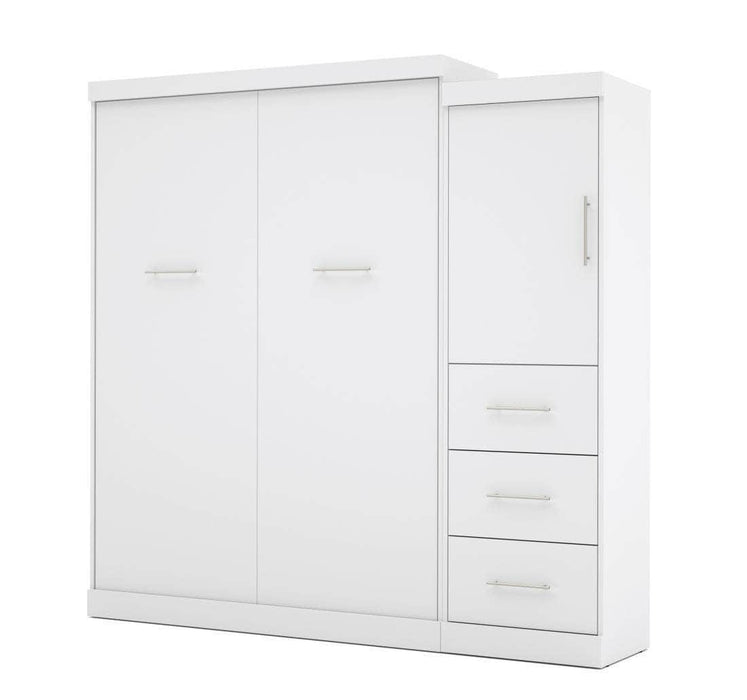Modubox Murphy Wall Bed White Nebula 90" Set including a Queen Wall Bed and One Storage Unit with Drawers - Available in 4 Colors