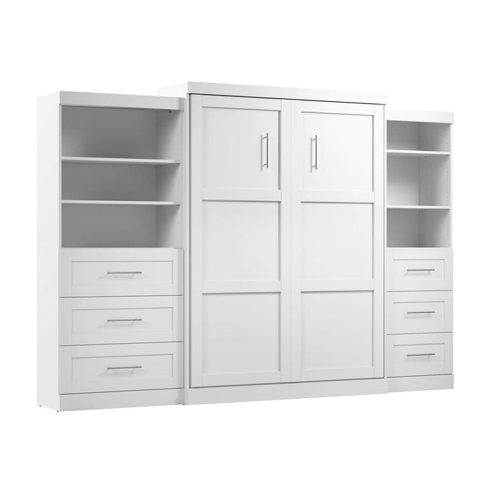 Modubox Murphy Wall Bed White Pur Queen Murphy Wall Bed and 2 Storage Units with Drawers (126”) - Available in 2 Colors