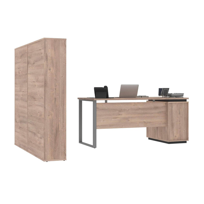 Modubox Aquarius 3-Piece Set Including a Desk with Single Pedestal and Two Storage Units with 8 Cubbies - Rustic Brown & Graphite