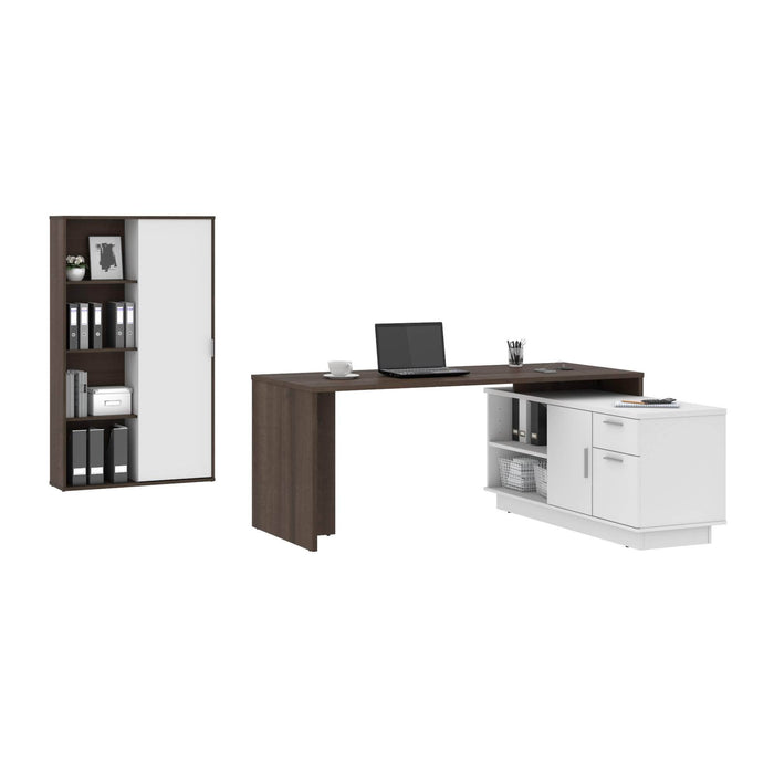 Bestar Desk Sets Equinox 2-Piece Set Including 1 L-Shaped Desk and 1 Storage Unit with 8 Cubbies - Available in 2 Colors