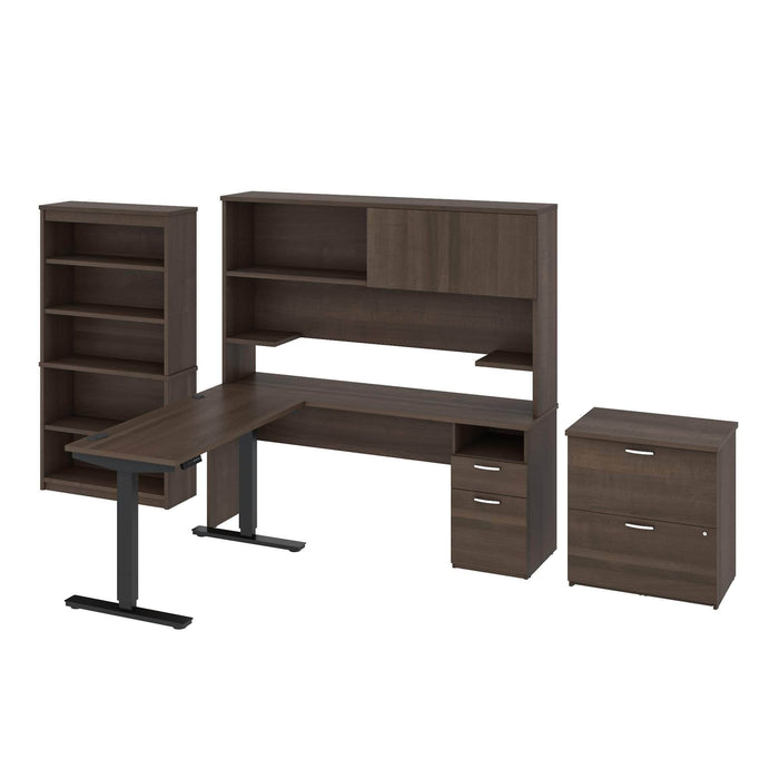 Bestar Desk Sets Upstand 24” x 48” Standing Desk, 1 Credenza with Hutch, 1 Bookcase, and 1 Lateral File Cabinet - Available in 3 Colors