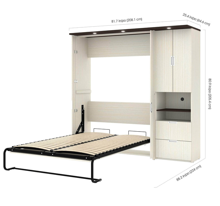 Bestar Full Murphy Bed White Chocolate Lumina Full Murphy Bed with Desk and 1 Storage Unit (83”) - White Chocolate