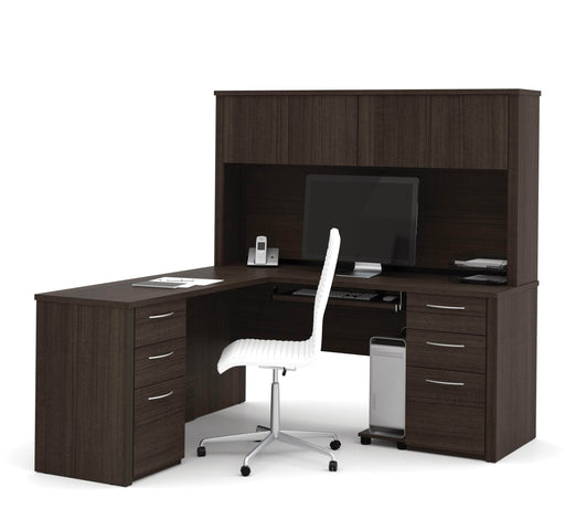 Bestar L-Desk Dark Chocolate Embassy L-Shaped Desk with 2 Pedestals and Hutch - Available in 2 Colors