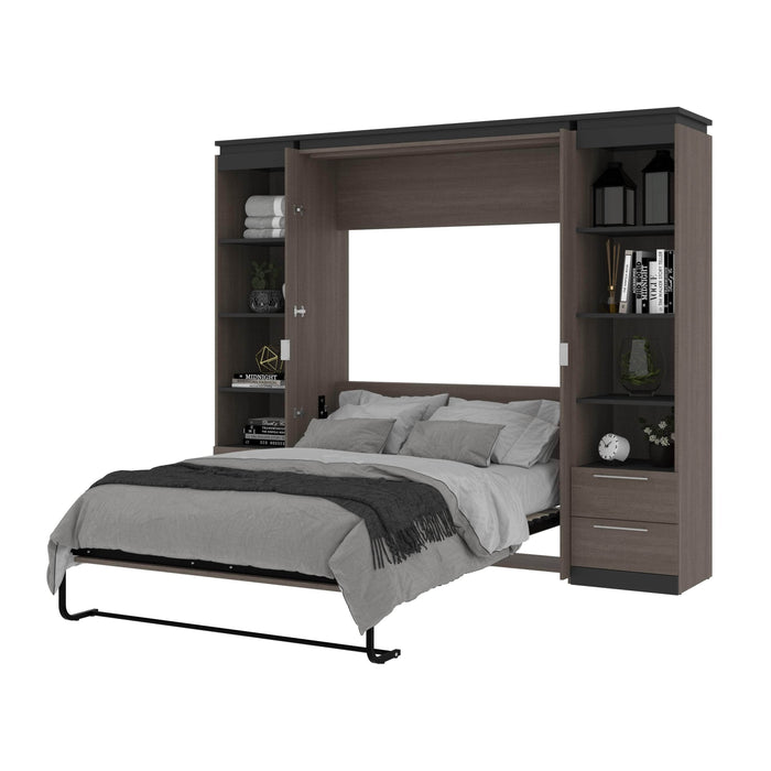 Bestar Murphy Beds Orion 98W Full Murphy Bed And 2 Narrow Shelving Units With Drawers - Available in 2 Colors