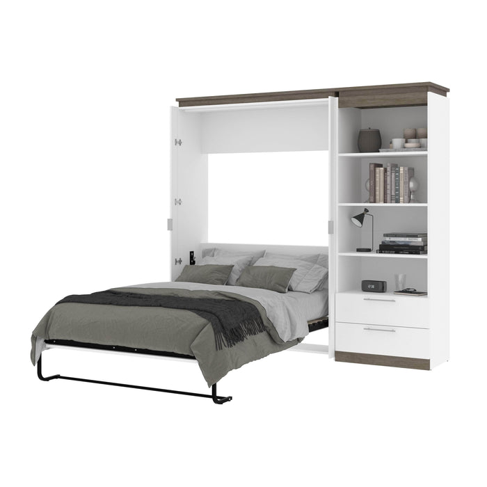Bestar Full Murphy Bed Orion Full Murphy Bed And Shelving Unit With Drawers (89W) In White & Walnut Gray