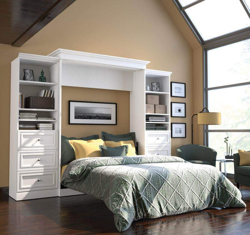 Bestar Murphy Wall Bed White Versatile 115" Queen Size Wall Bed with 2 Storage Units - Available in 2 Colors