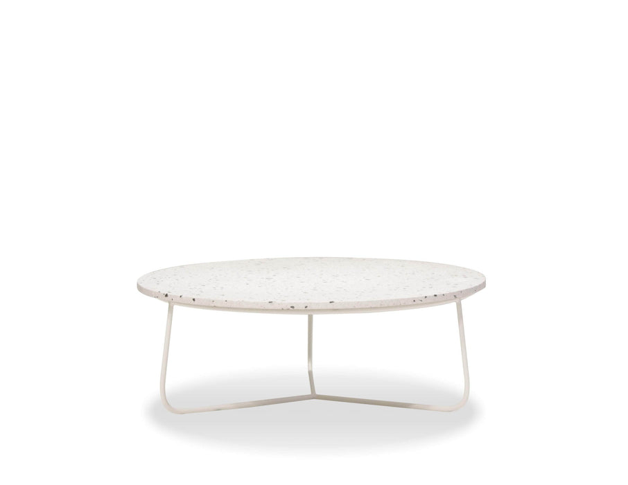 Mobital Rizzo 36 Inch Diameter Round Coffee Table with White Terrazo Marble Top and White Base