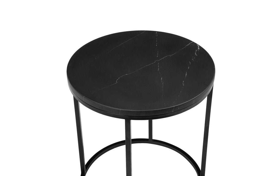 Mobital End Table Black Onix 21" Round End Table Black Nero Marquina Marble With Black Powder Coated Steel