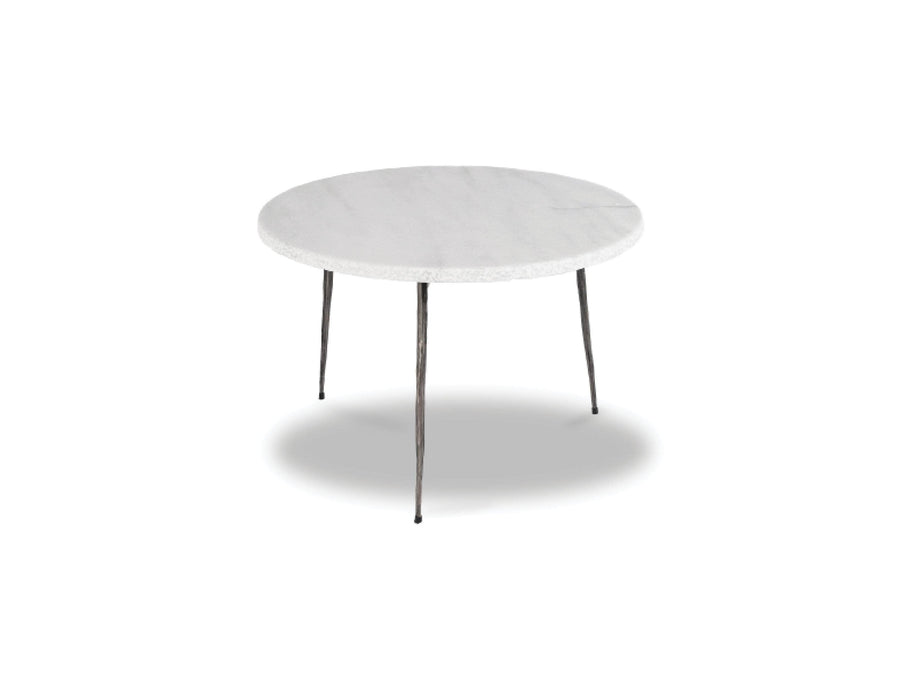 Mobital End Table White Volakas Marble Kaii 13" Low End Table With Distressed Forged Black Iron Legs - Available in 3 Colors