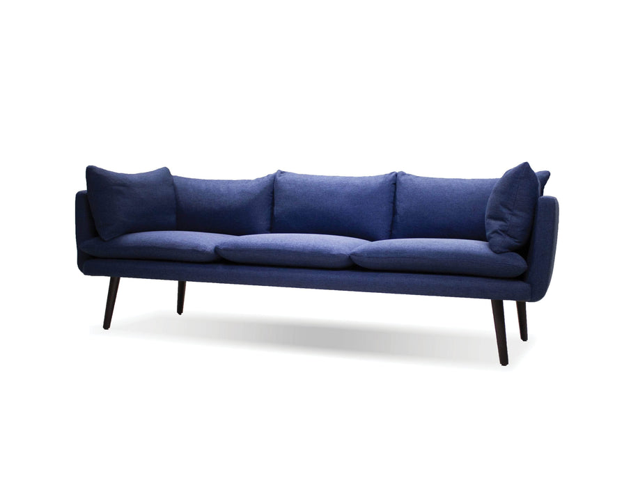 Mobital Sofa Blue Deklan 3 Seater Sofa Blue Fabric with Black Wooden Legs