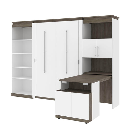 Bestar Murphy Beds White & Walnut Gray Orion Full Murphy Bed With Shelving And Fold-Out Desk - Available in 2 Colors