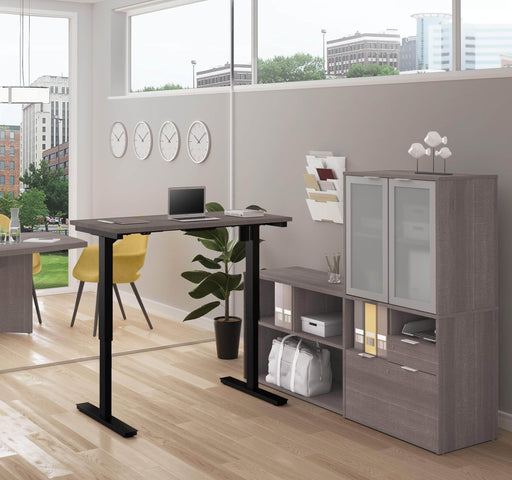  Bestar Bestar i3 Plus 2-Piece Set including a standing desk and a credenza with hutch - Bark Gray