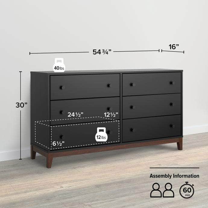 Prepac Dresser Nordik 6 Drawer Dresser in Black