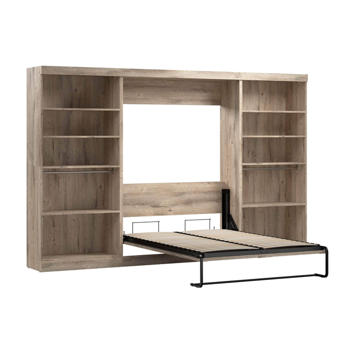 Bestar Murphy Wall Bed Rustic Brown Pur Full Murphy Wall Bed and 2 Storage Units (131”) - Available in 3 Colors
