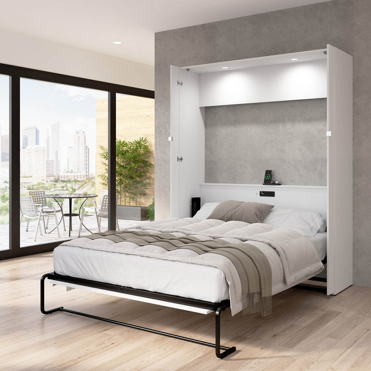 Bestar Avalon 67W High Gloss Queen Murphy Wall Bed in High Gloss White ...