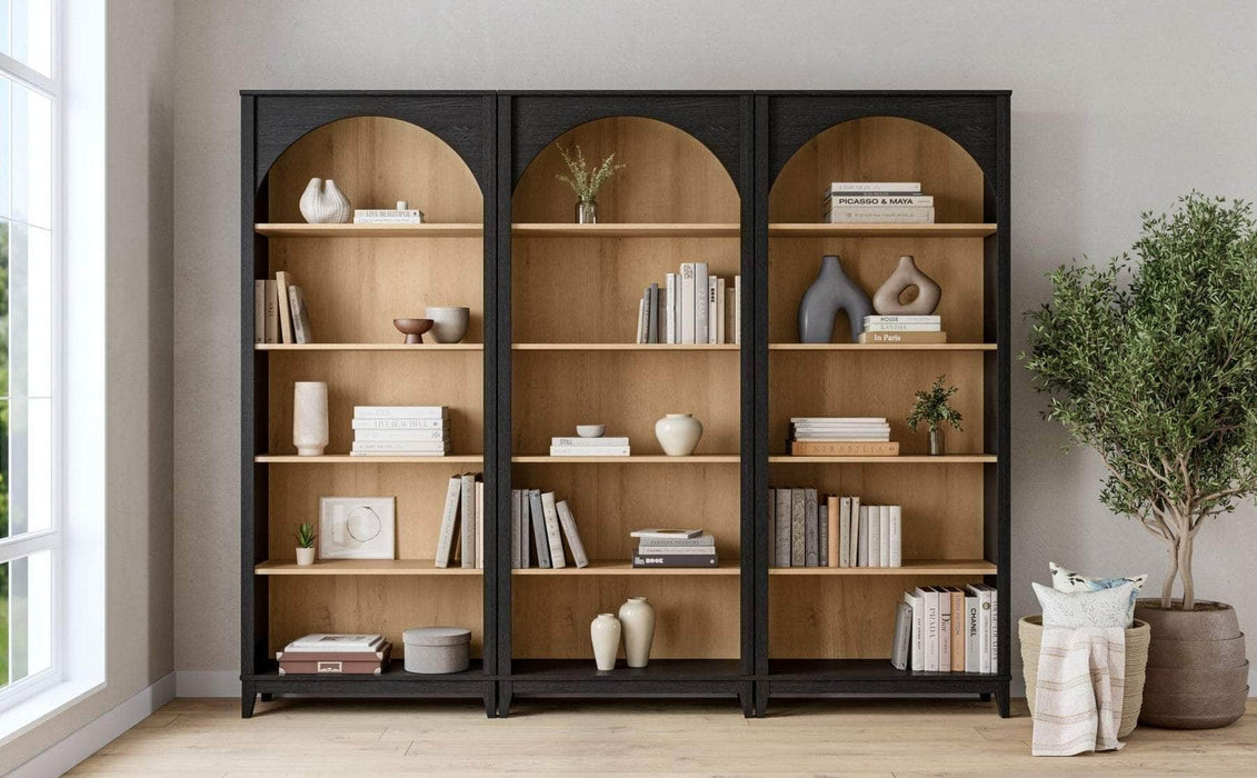 Pending - Prepac Bookcase Ark 78" Arched Bookcase in Black Oak