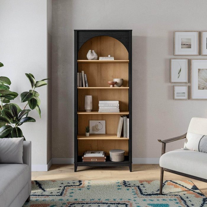 Pending - Prepac Bookcase Ark 78" Arched Bookcase in Black Oak