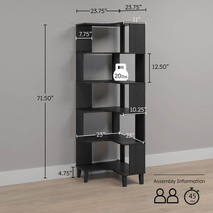 Pending - Prepac Bookcase Nordik 71.5" L-Shaped Corner Bookcase - Available in 3 Colors