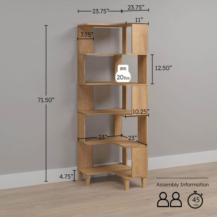 Pending - Prepac Bookcase Nordik 71.5" L-Shaped Corner Bookcase - Available in 3 Colors
