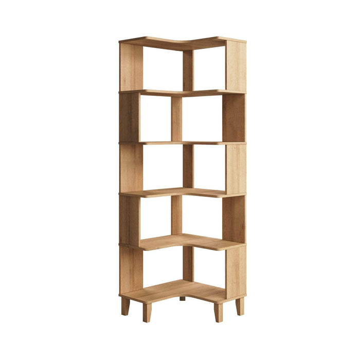 Pending - Prepac Bookcase Oak Nordik 71.5" L-Shaped Corner Bookcase - Available in 3 Colors