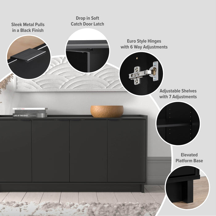 Pending - Prepac Console Table Simply Modern 4-Door Console - Available in 3 Colors