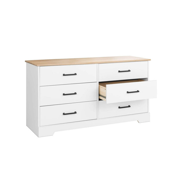 Pending - Prepac Drawer Chest Rustic Ridge Farmhouse 6-Drawer Chest in White & Natural Oak