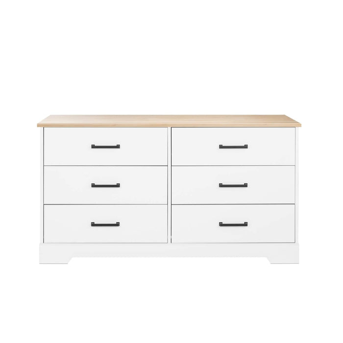 Pending - Prepac Drawer Chest Rustic Ridge Farmhouse 6-Drawer Chest in White & Natural Oak