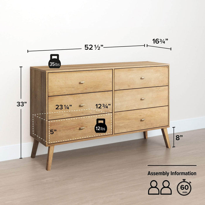 Pending - Prepac Dresser Milo 6-Drawer Dresser in Natural Oak