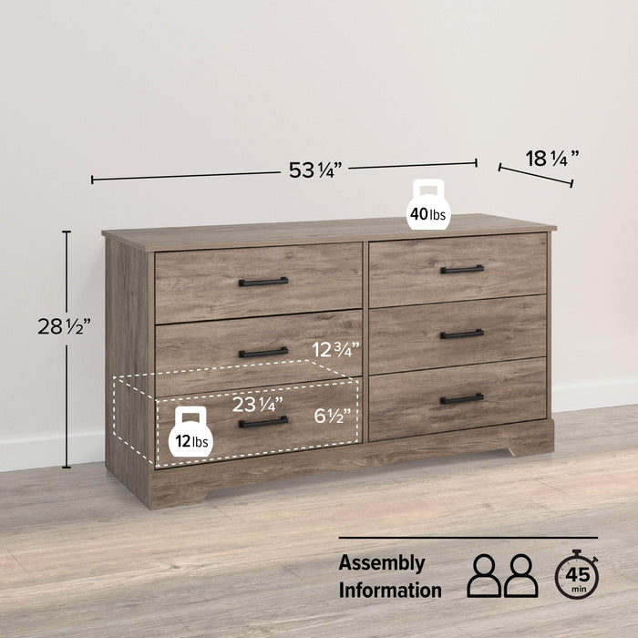 Pending - Prepac Dresser Rustic Ridge 6-Drawer Dresser- Available in 4 Colors