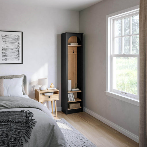 Pending - Prepac Hall Tree Ark 76" Arched Entryway Coat Rack in Black Oak