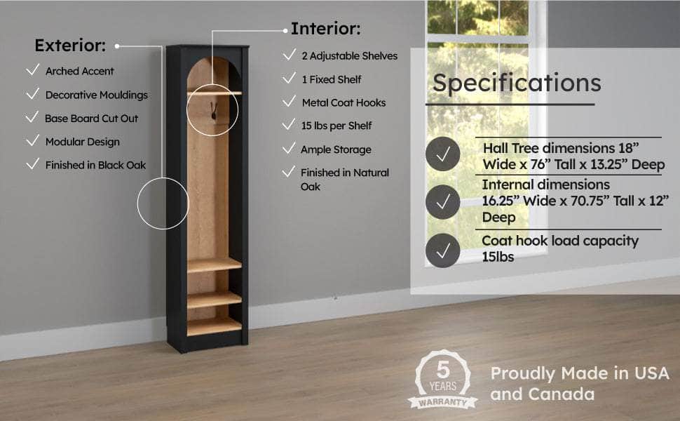 Pending - Prepac Hall Tree Ark 76" Arched Entryway Coat Rack in Black Oak