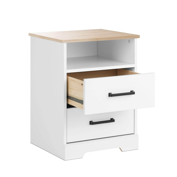 Pending - Prepac Nightstand Rustic Ridge Farmhouse 2-Drawer Nightstand in White & Natural Oak