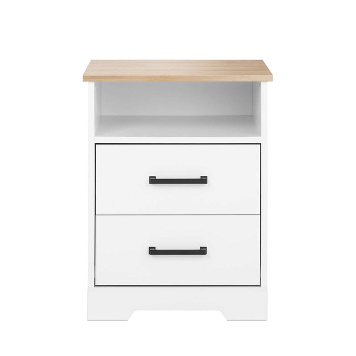Pending - Prepac Nightstand Rustic Ridge Farmhouse 2-Drawer Nightstand in White & Natural Oak