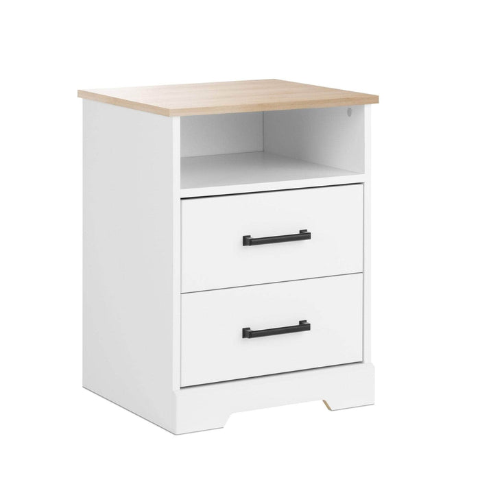 Pending - Prepac Nightstand Rustic Ridge Farmhouse 2-Drawer Nightstand in White & Natural Oak