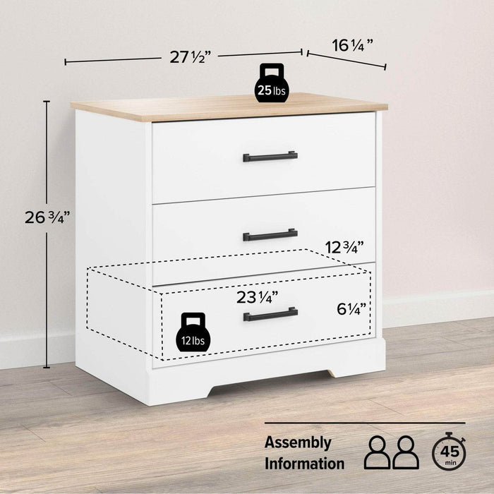 Pending - Prepac Nightstand Rustic Ridge Farmhouse 3-Drawer Nightstand in White & Natural Oak