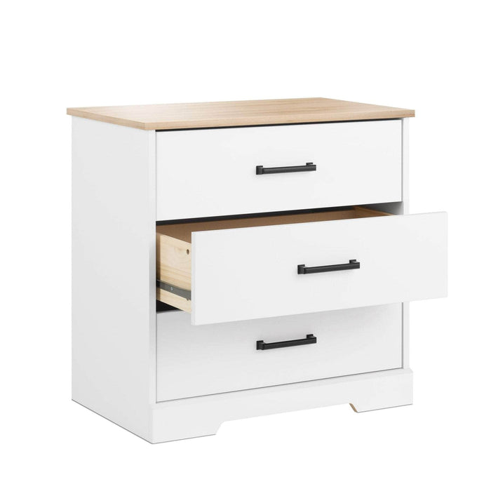 Pending - Prepac Nightstand Rustic Ridge Farmhouse 3-Drawer Nightstand in White & Natural Oak
